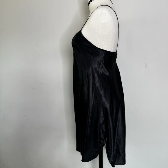 Vtg 80s DENTELLE Black Satin Slip Dress Filigree Appliqué Bodice Fairy Goth L - Picture 3 of 5